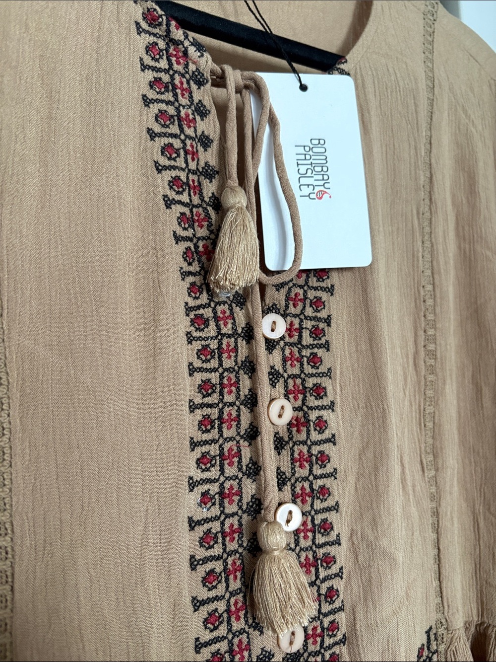 NWT [Bombay Paisley] Boho Embroidered Tassel A-Line Dress in Brown Women’s XL - Picture 8 of 13